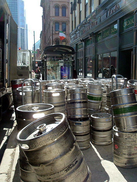 The kegs were glowing as if they were illiuminated from heaven.