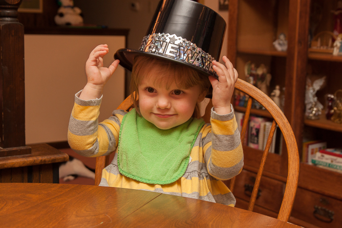 Lily with New Years hat on