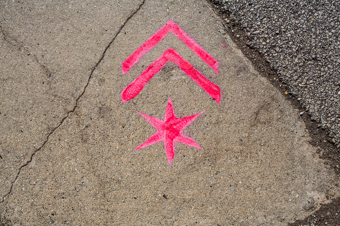 This mysterious symbol has shown up on many streets in downtown (and near downtown) Chicago. I'm not sure what it means. This is from the West Loop neighborhood.