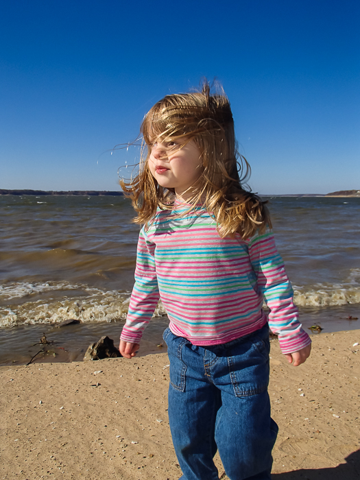 Lily at the shores of a very windy Red Rock Lake near Pella, Iowa. 