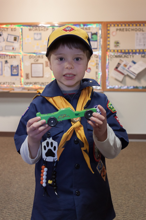 Nate with his Pinewood Derby Car the day of the race.