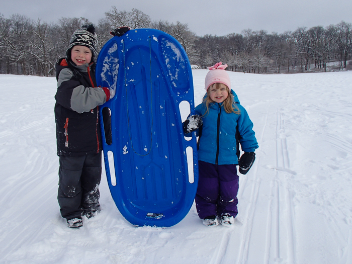 Nate and Lily with their new sled at Veteran Acres, Crystal Lake