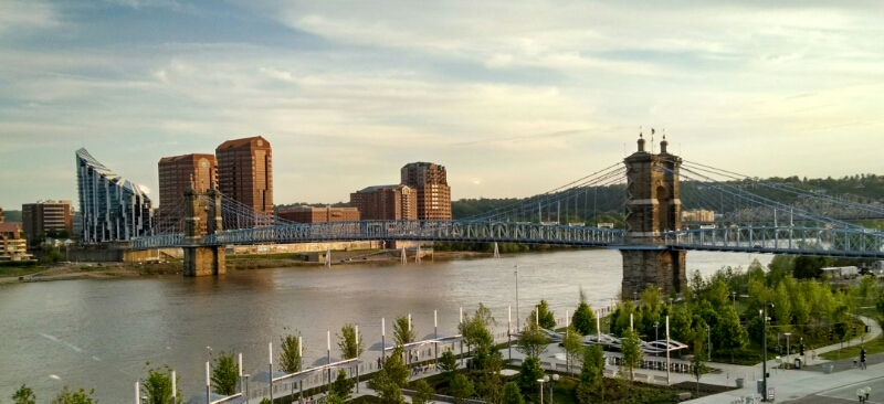 Ohio River and the John A. Roebling Suspension Bridge from Cincinnati