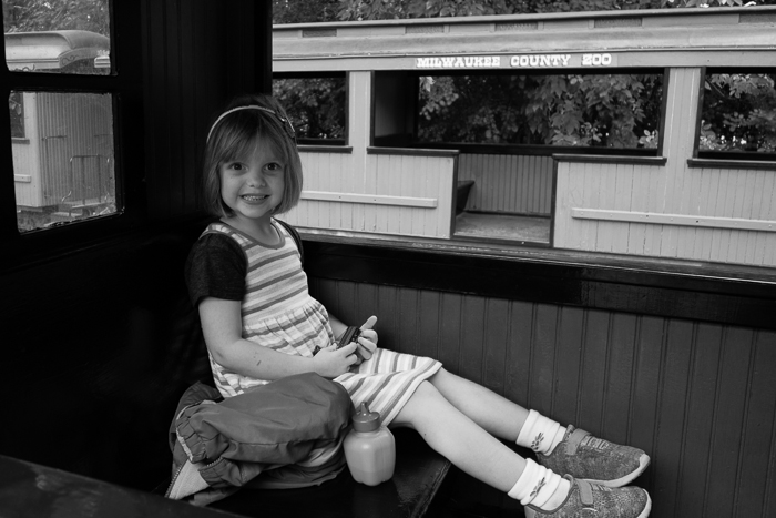 Lily on the train at the Milwaukee County Zoo